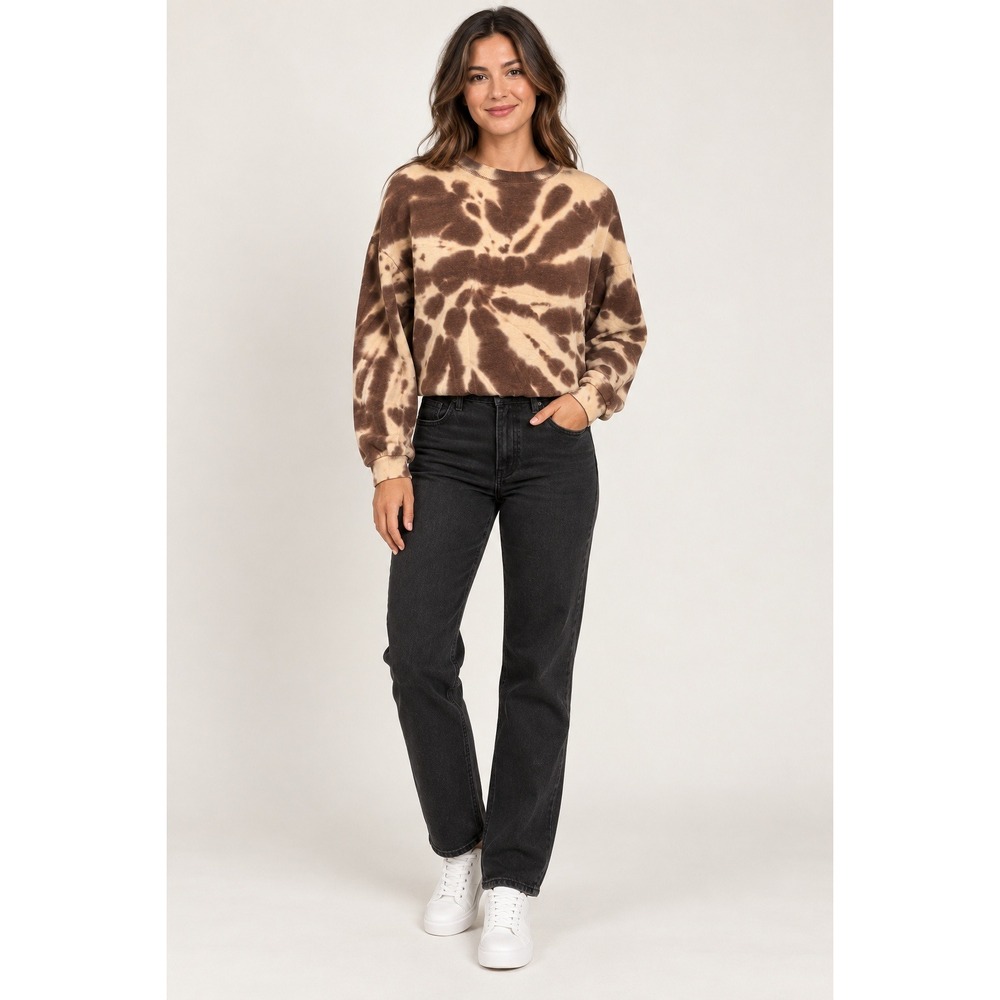 Cest Toi Sweatshirt Womens Medium Boho Earthy Tie Dye Cropped Relaxed Pullover